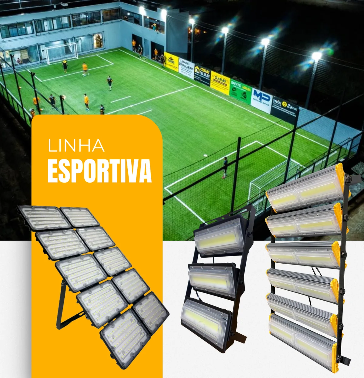 Linha esportiva com refletores modulares para quadras e campos